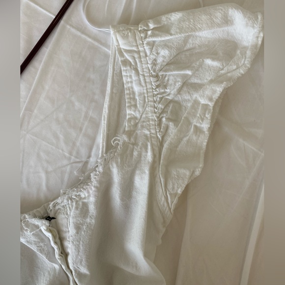 Zara White Rustic Denim Raw Hem Ruffled Cap Sleeve Belted Jumpsuit Playsuit XS - Picture 7 of 13